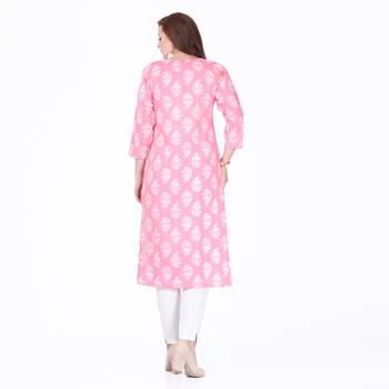 Pink printed rayon long-kurtis 2