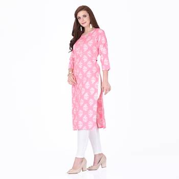 Pink printed rayon long-kurtis 3