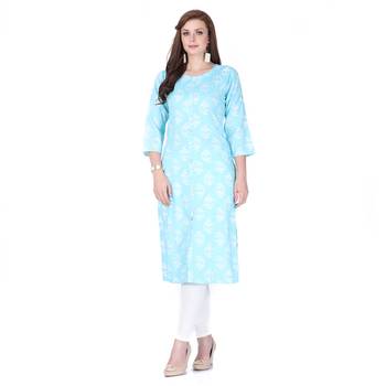 Blue printed rayon long-kurtis 1