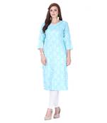 Blue printed rayon long-kurtis