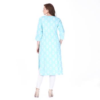 Blue printed rayon long-kurtis 2