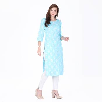 Blue printed rayon long-kurtis 3