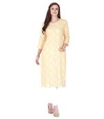 Yellow printed rayon long-kurtis