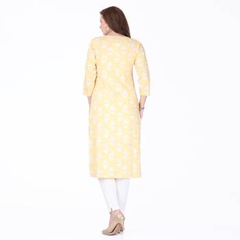 Yellow printed rayon long-kurtis 2
