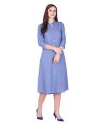 Blue plain rayon long-kurtis