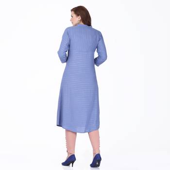Blue plain rayon long-kurtis 2