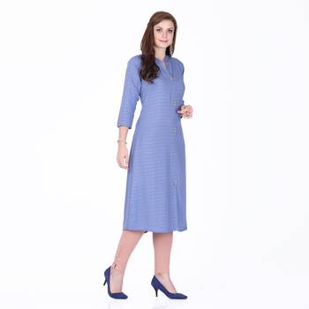 Blue plain rayon long-kurtis 3