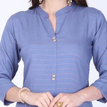 Blue plain rayon long-kurtis 4