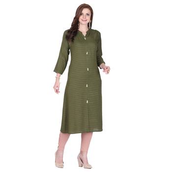 Green plain rayon long-kurtis 1