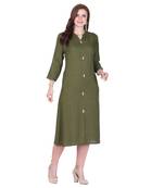 Green plain rayon long-kurtis