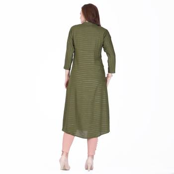 Green plain rayon long-kurtis 2