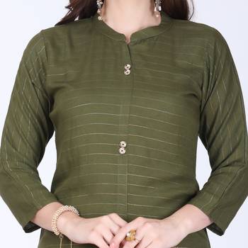 Green plain rayon long-kurtis 4
