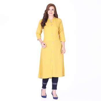 Yellow plain rayon long-kurtis 1