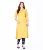 Yellow plain rayon long-kurtis