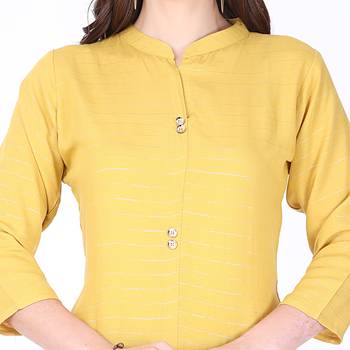Yellow plain rayon long-kurtis 4