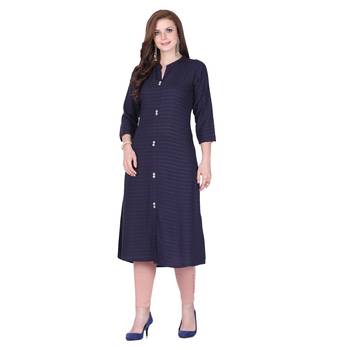 Dark-blue plain rayon long-kurtis 1