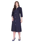Dark-blue plain rayon long-kurtis