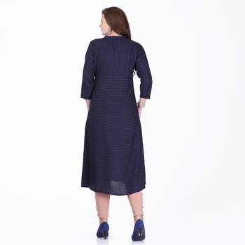 Dark-blue plain rayon long-kurtis 2