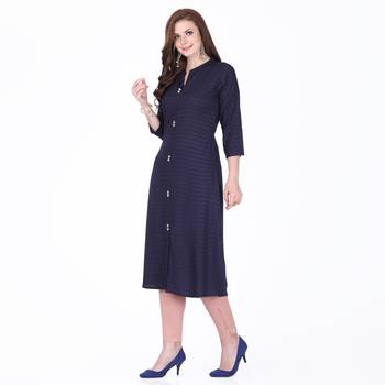 Dark-blue plain rayon long-kurtis 3
