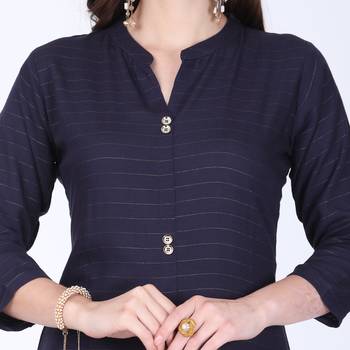 Dark-blue plain rayon long-kurtis 4