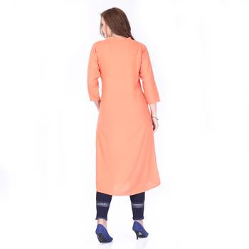 Orange plain rayon long-kurtis 2