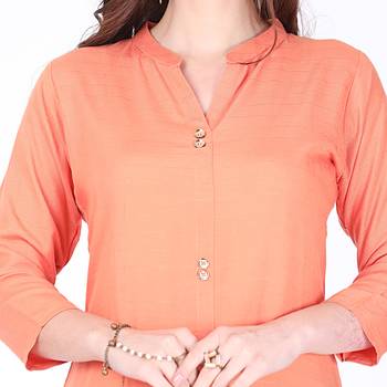 Orange plain rayon long-kurtis 4