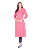 Pink plain rayon long-kurtis