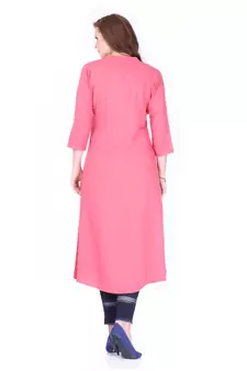 Pink plain rayon long-kurtis