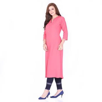 Pink plain rayon long-kurtis 3