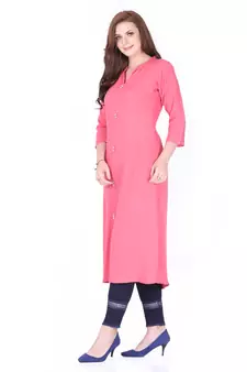 Pink plain rayon long-kurtis