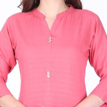 Pink plain rayon long-kurtis 4