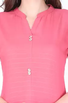 Pink plain rayon long-kurtis