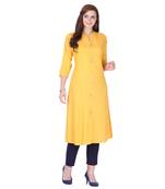 Yellow plain rayon long-kurtis