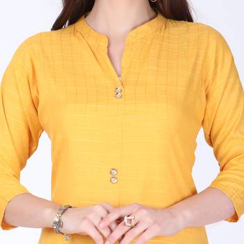 Yellow plain rayon long-kurtis 4