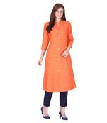Orange plain rayon long-kurtis
