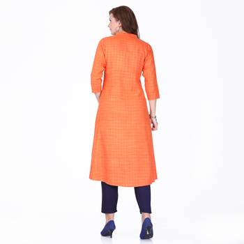 Orange plain rayon long-kurtis 2