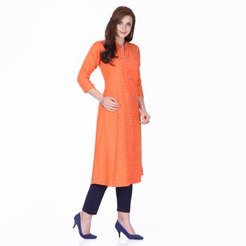 Orange plain rayon long-kurtis 3