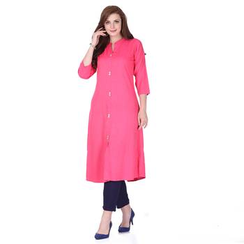 Pink plain rayon long-kurtis 1