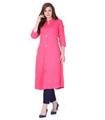 Pink plain rayon long-kurtis