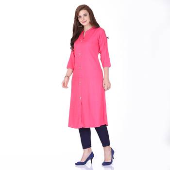 Pink plain rayon long-kurtis 3