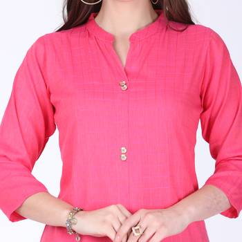 Pink plain rayon long-kurtis 4