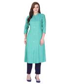 Green plain rayon long-kurtis