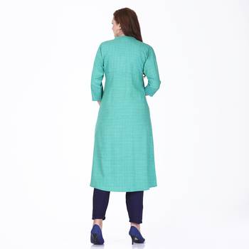 Green plain rayon long-kurtis 2