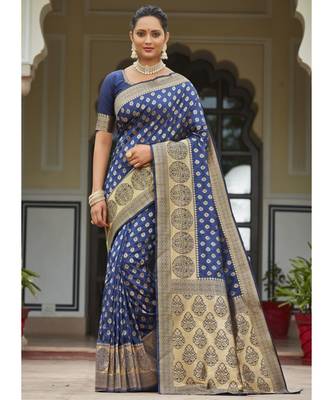 Blue Woven Party Wear Art Silk Sarees 1