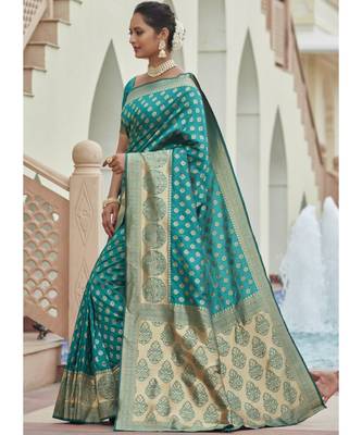 Teal Woven Party Wear Art Silk Sarees 2