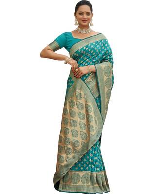 Teal Woven Party Wear Art Silk Sarees 3