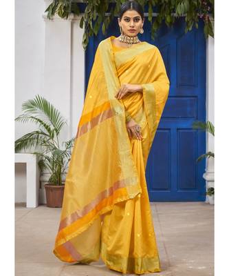 Yellow Woven Party Wear Cotton Silk Sarees 2