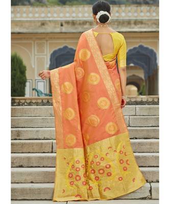 Light Orange Woven Party Wear Art Silk Sarees 4