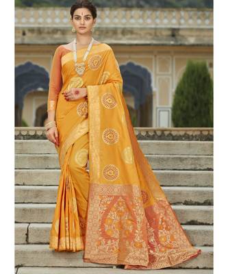 Yellow Woven Party Wear Art Silk Sarees 1