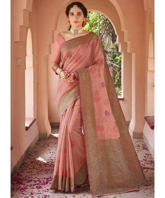 Peach Woven Party Wear Cotton Silk Sarees 1
